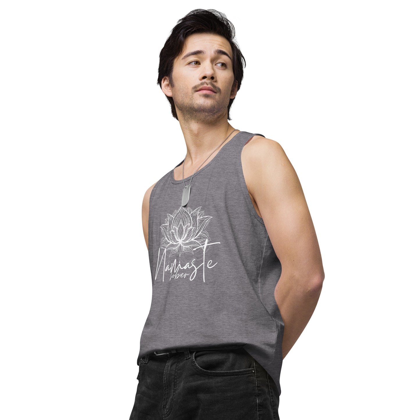 Namaste Sober White Lotus Unisex premium tank top