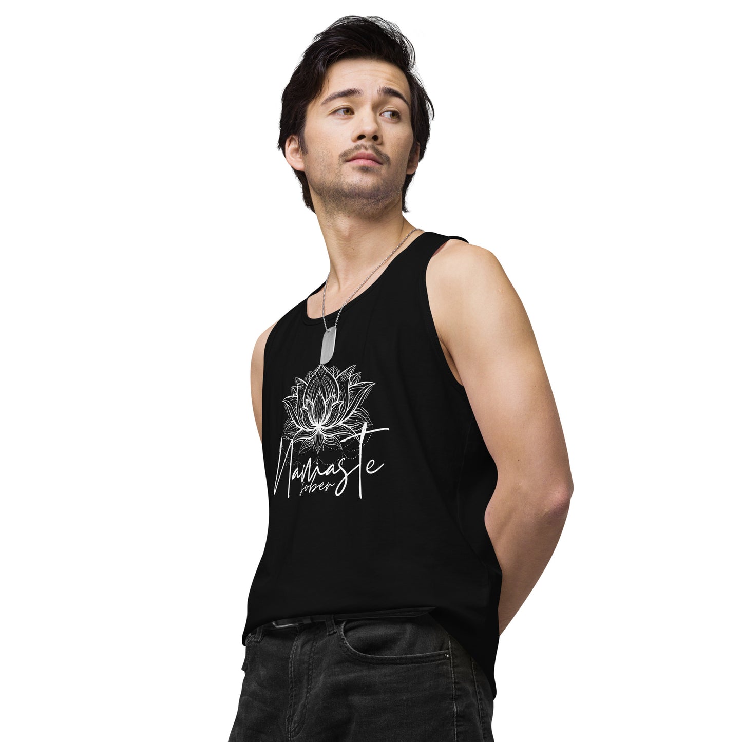 Namaste Sober White Lotus Unisex premium tank top