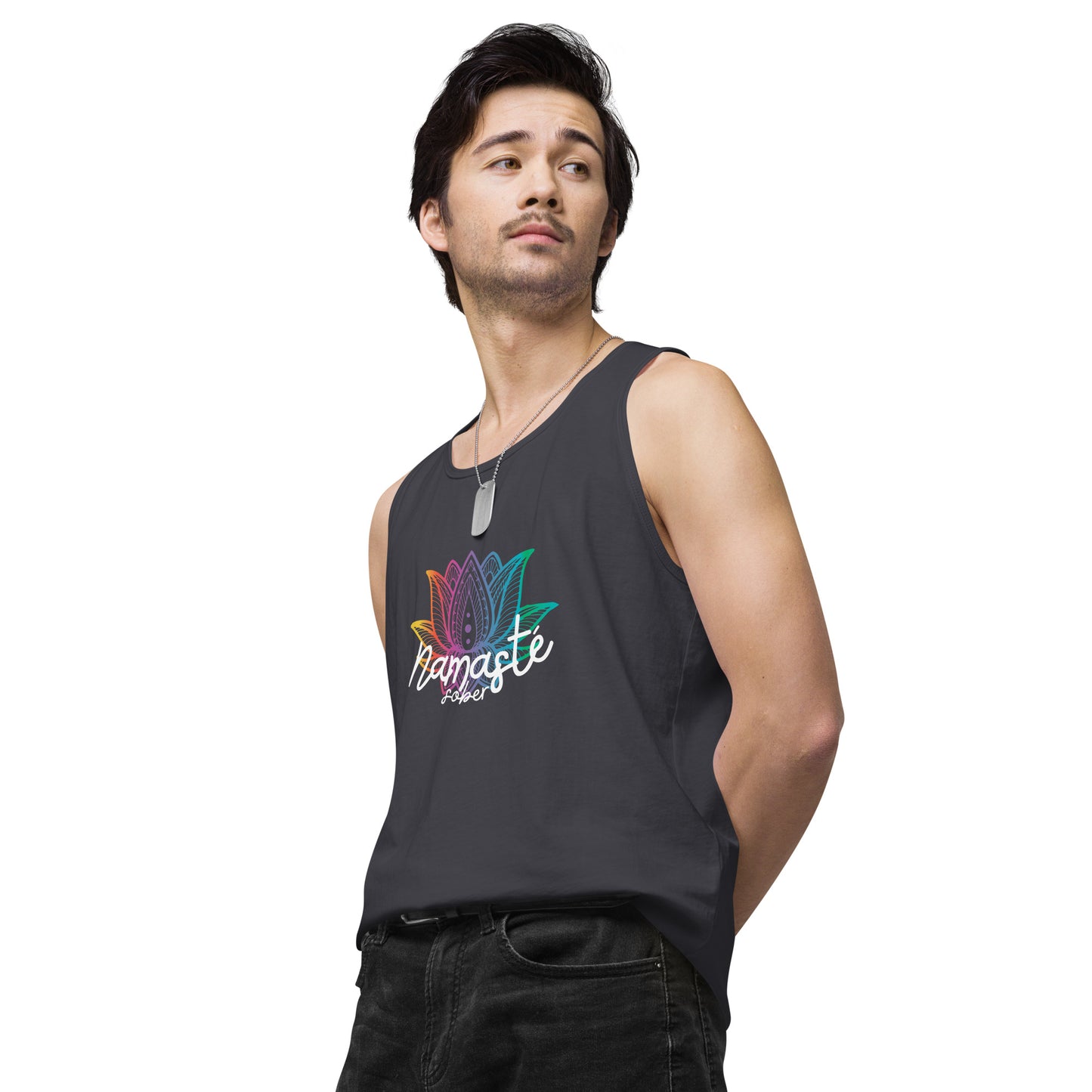 Namaste Sober Rainbow Lotus - Unisex premium tank top