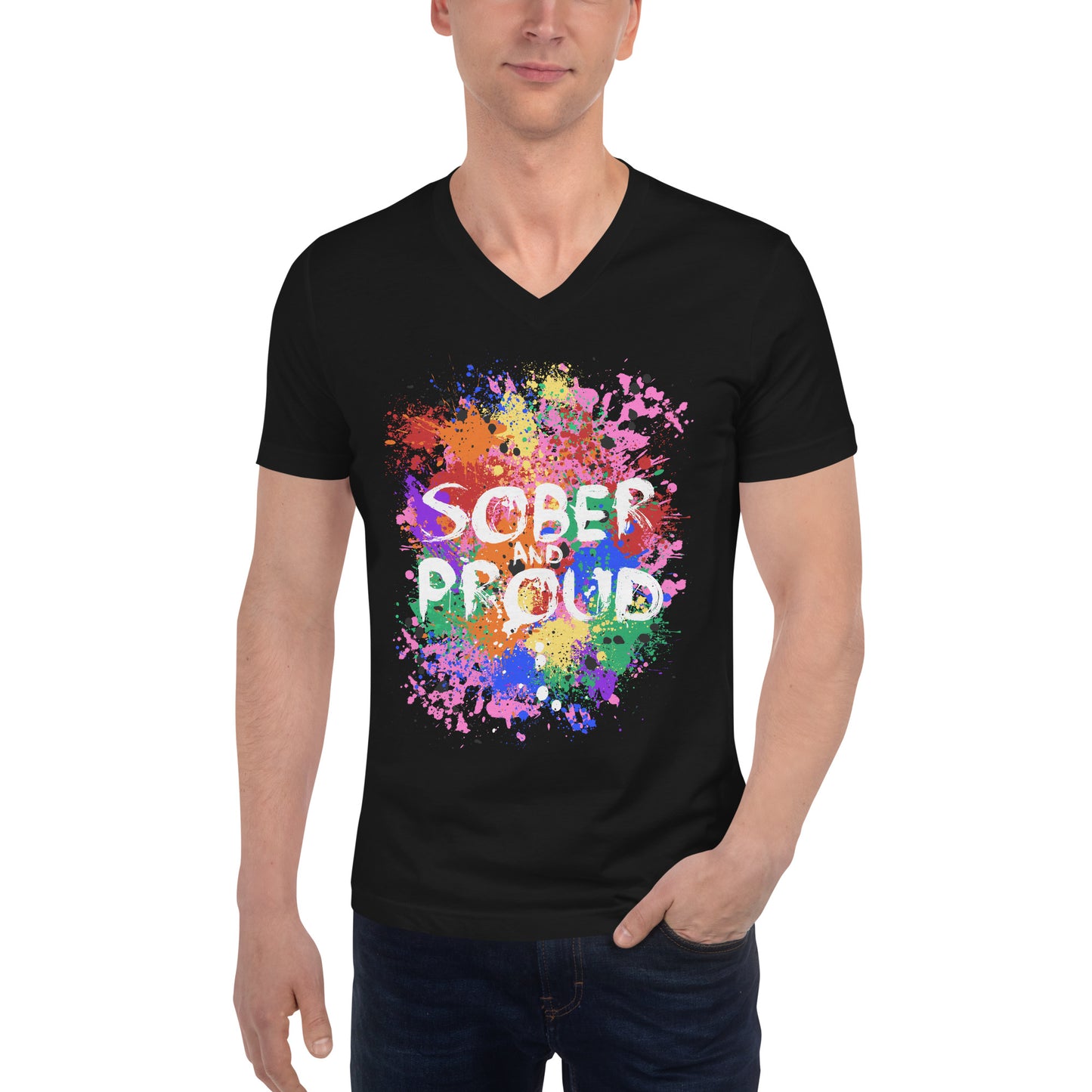Sober and Proud - Unisex Short Sleeve V-Neck T-Shirt