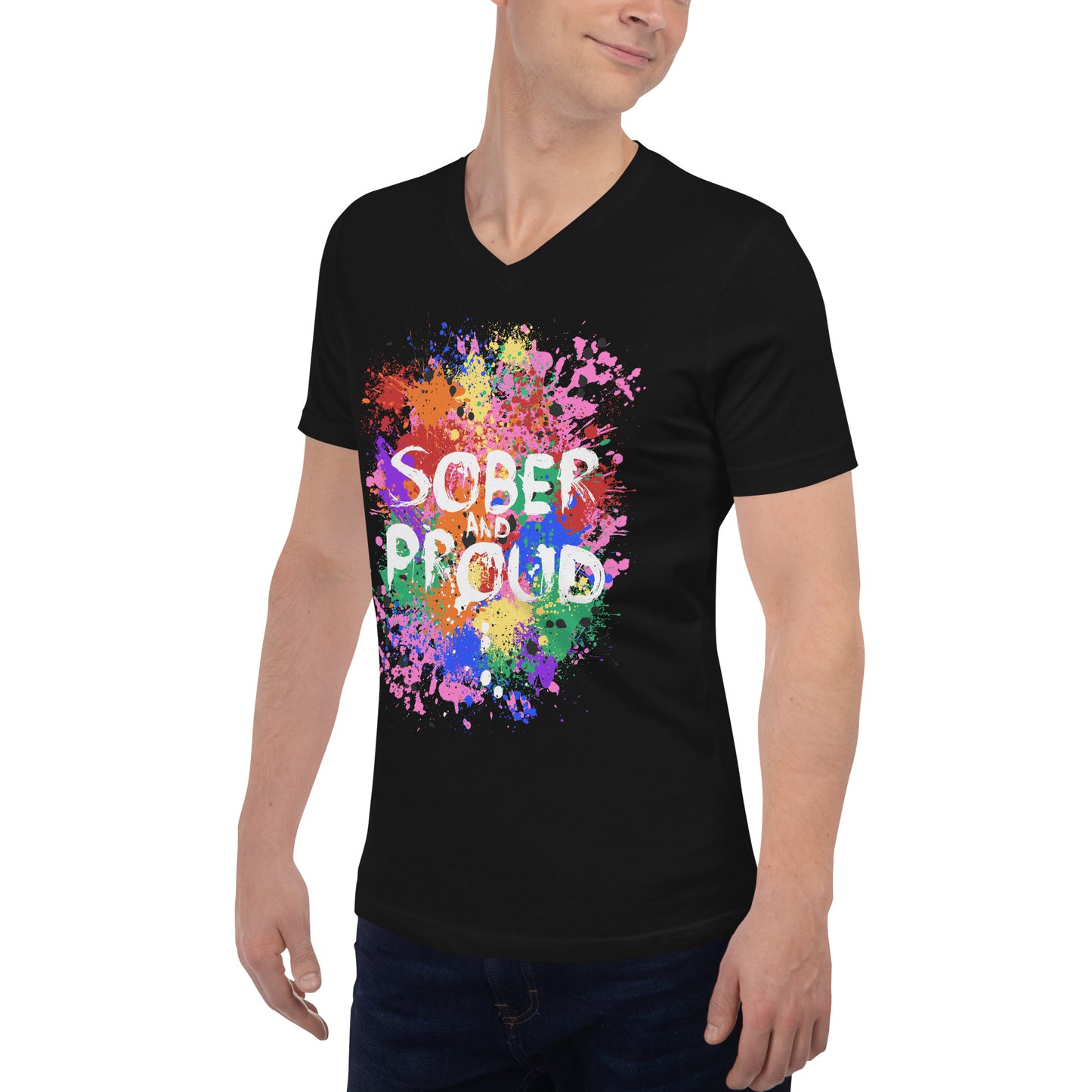 Sober and Proud - Unisex Short Sleeve V-Neck T-Shirt