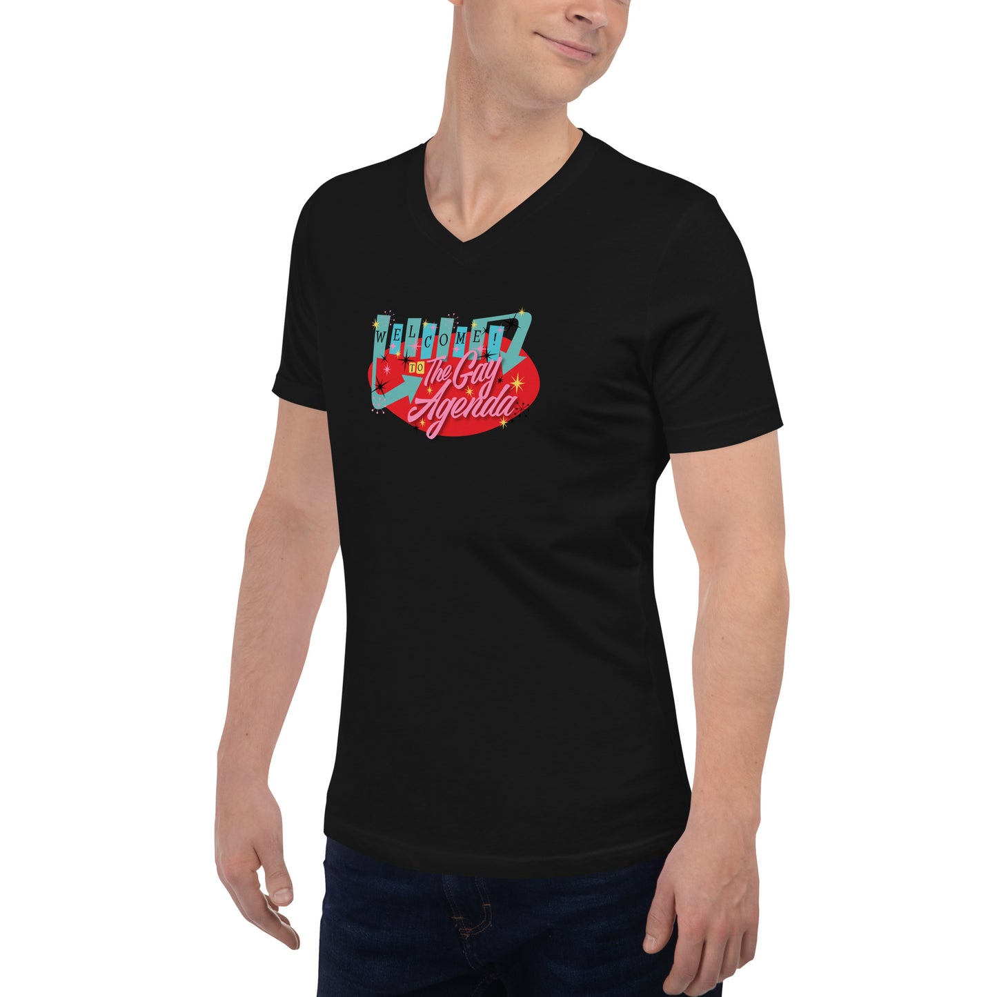 Welcome To The Gay Agenda - Unisex Short Sleeve V-Neck T-Shirt