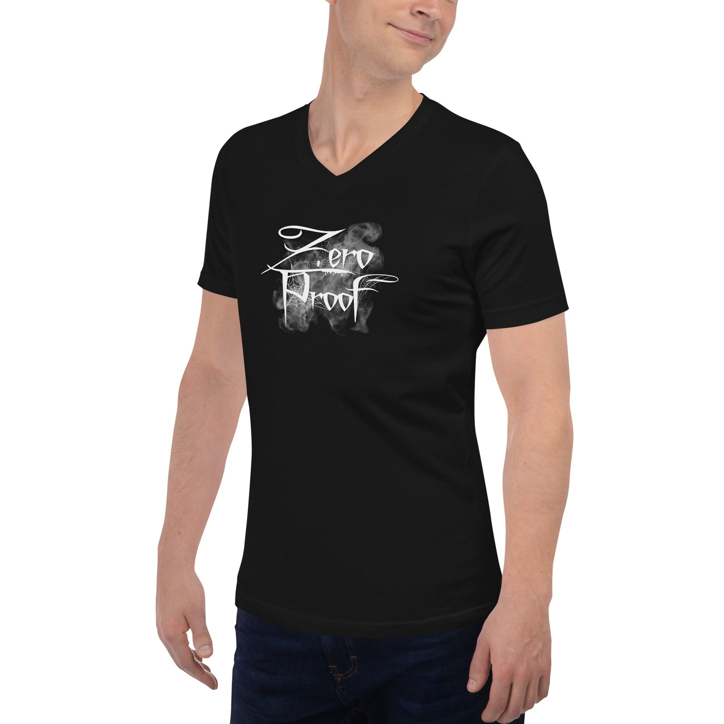Zero Proof Spiderwebs - Unisex Short Sleeve V-Neck T-Shirt