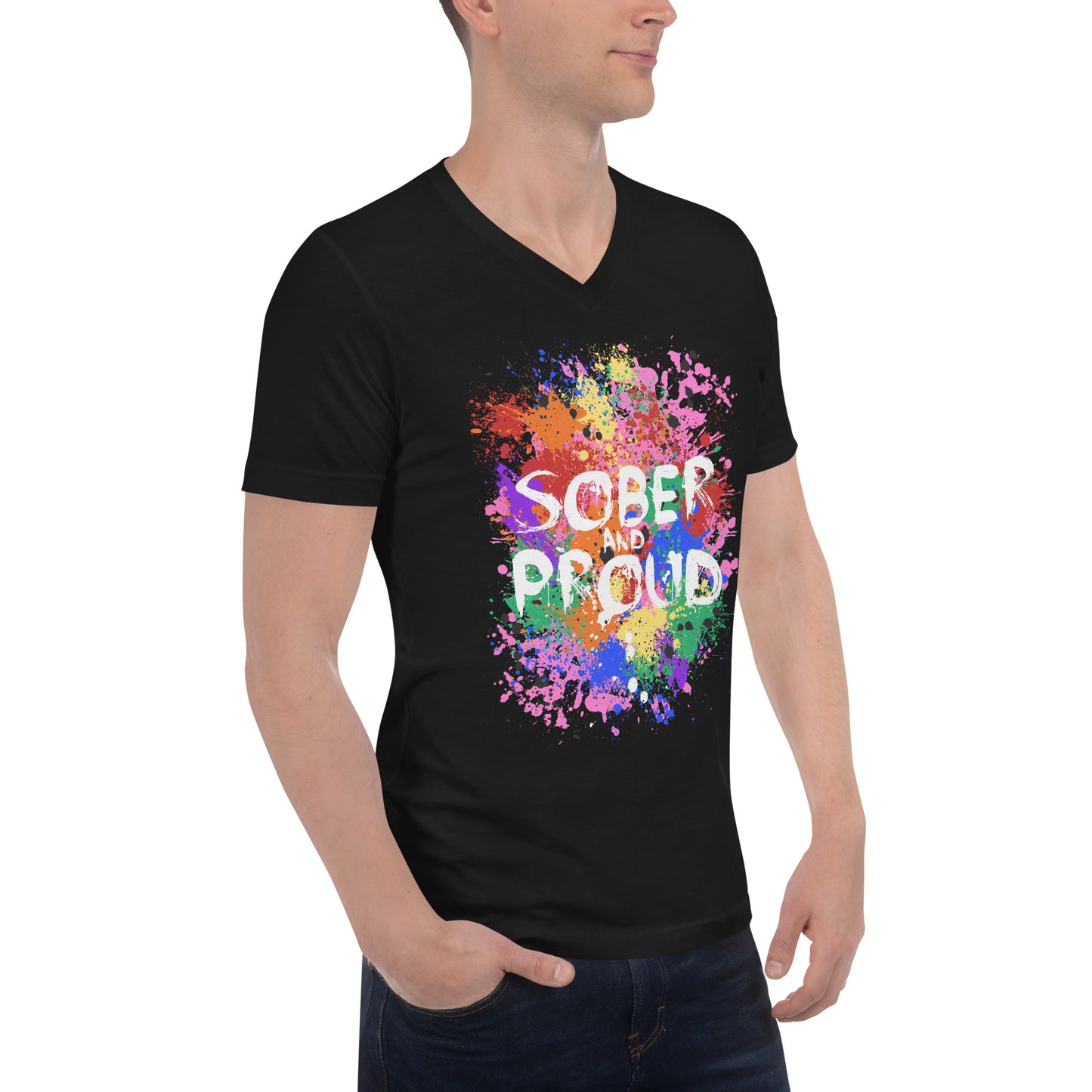 Sober and Proud - Unisex Short Sleeve V-Neck T-Shirt