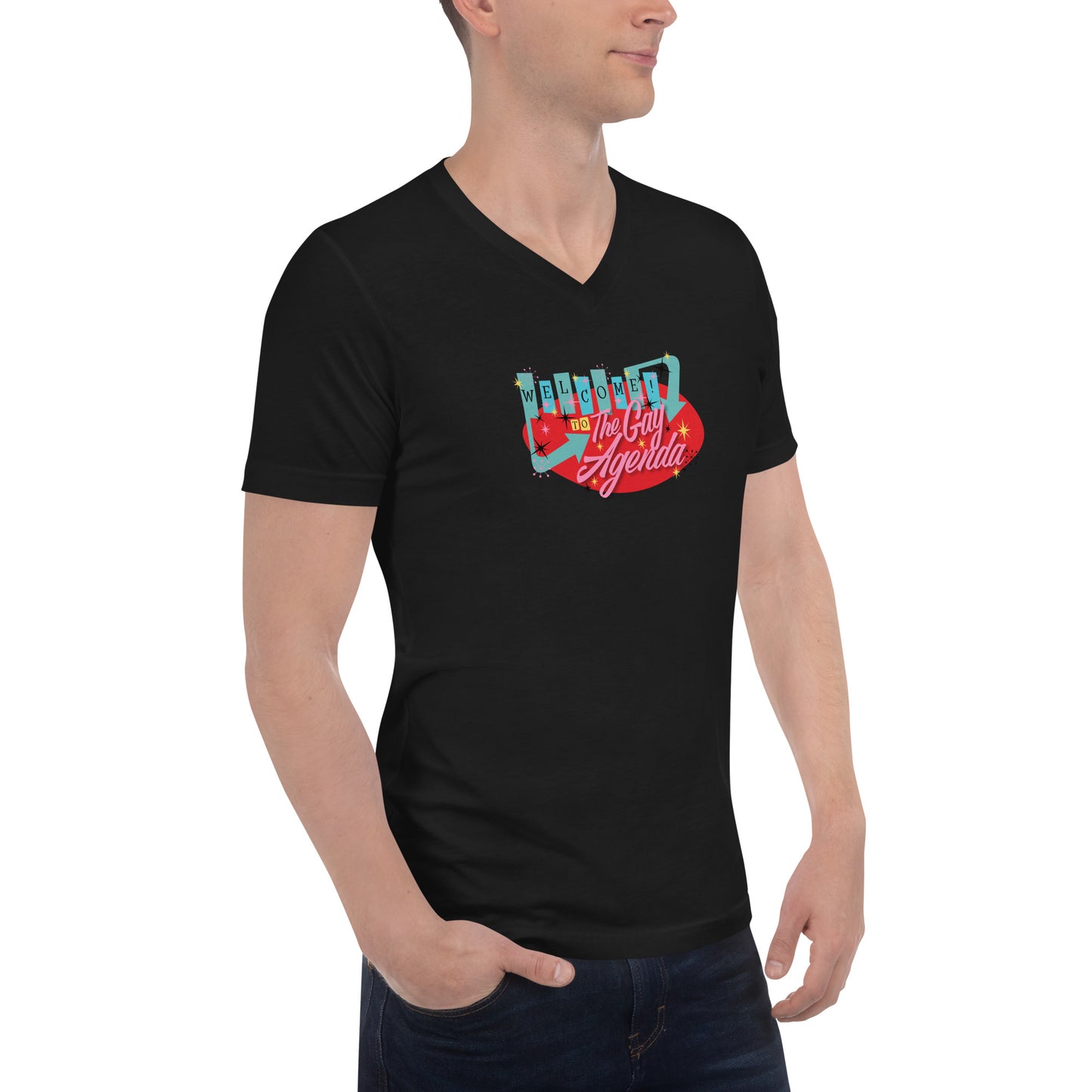 Welcome To The Gay Agenda - Unisex Short Sleeve V-Neck T-Shirt