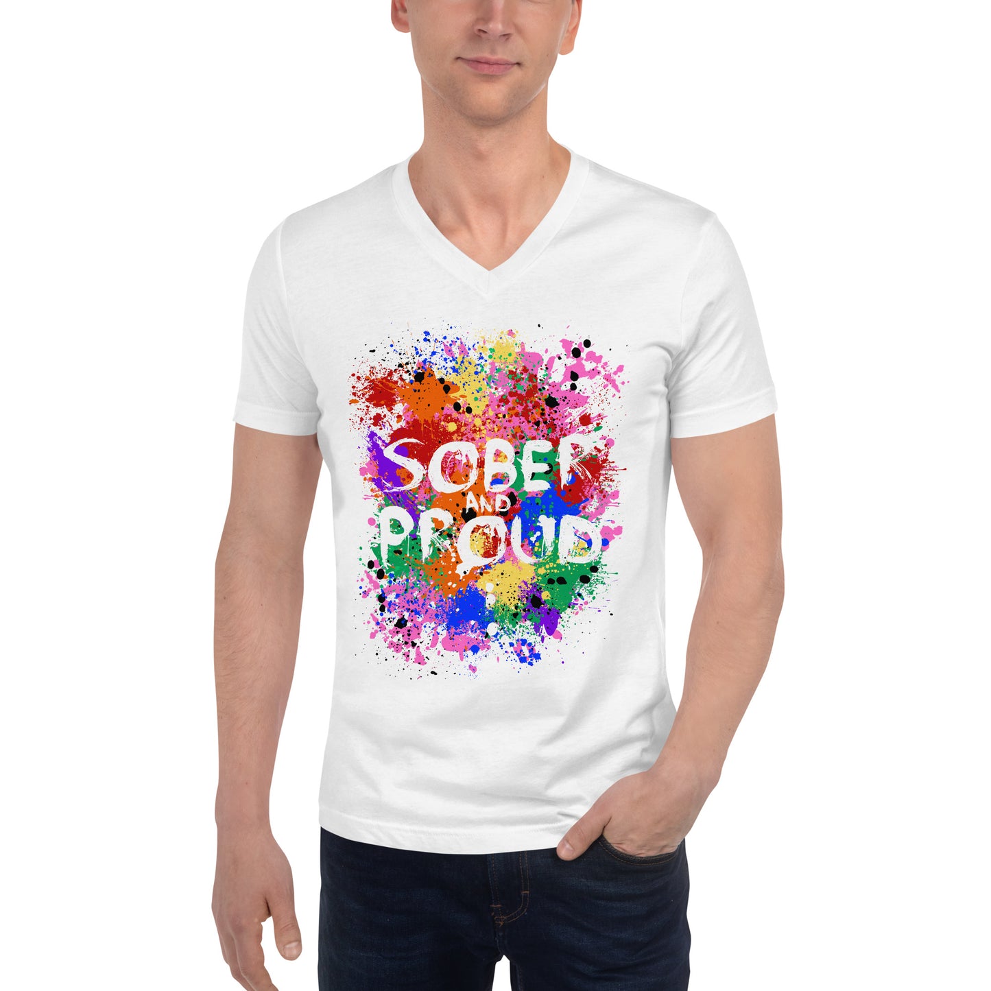 Sober and Proud - Unisex Short Sleeve V-Neck T-Shirt