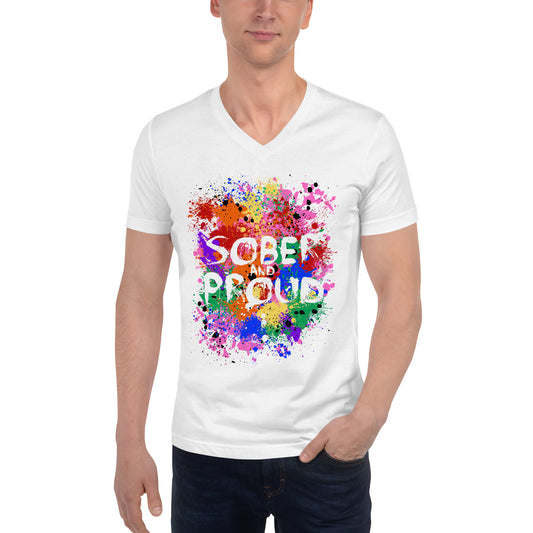 Sober and Proud - Unisex Short Sleeve V-Neck T-Shirt
