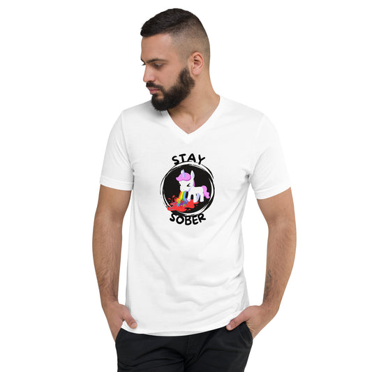 Stay Sober Little Unicorn - Unisex Short Sleeve V-Neck T-Shirt
