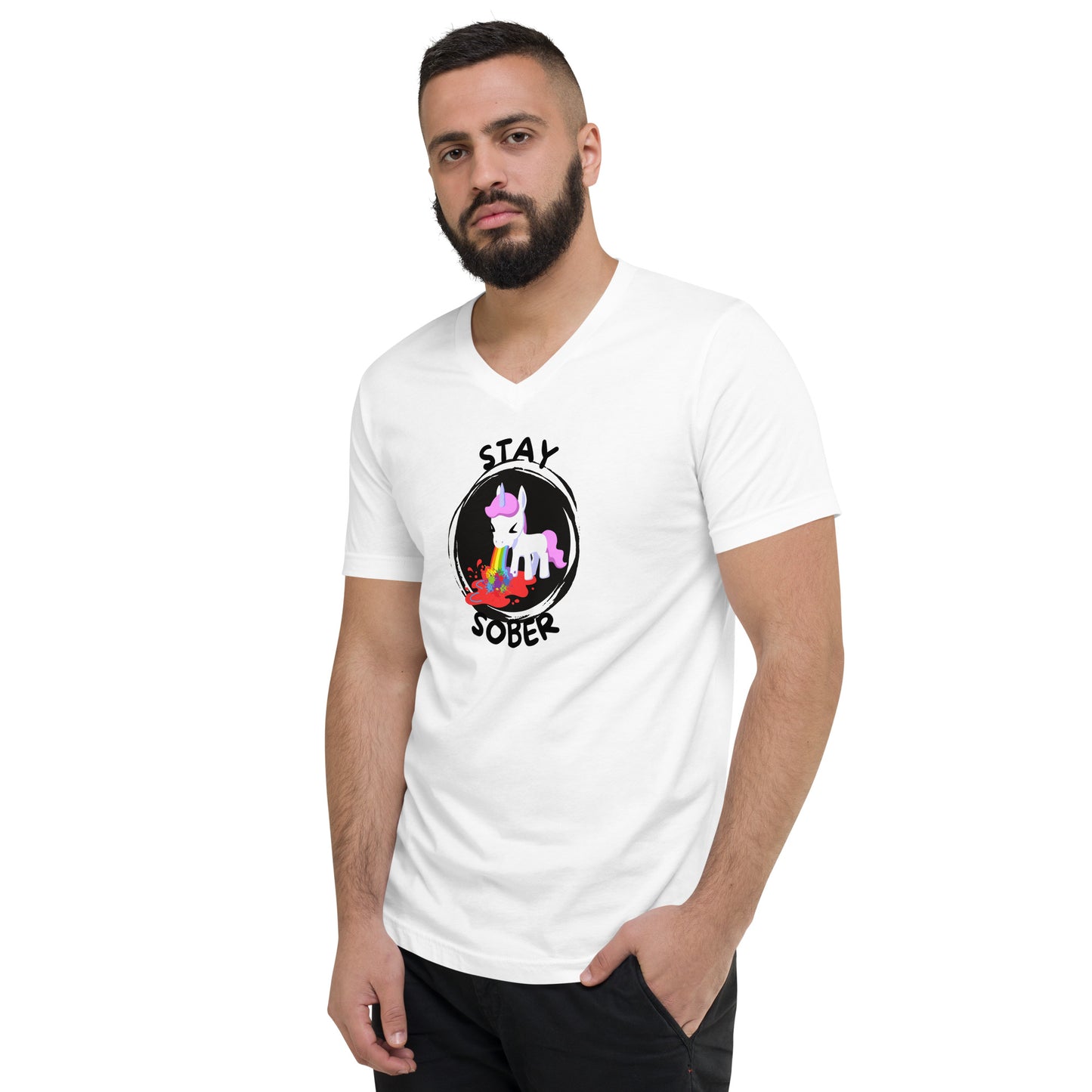 Stay Sober Little Unicorn - Unisex Short Sleeve V-Neck T-Shirt
