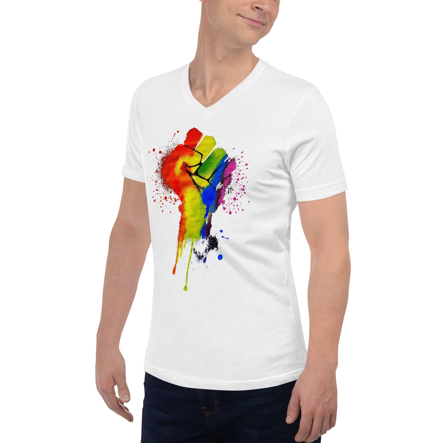 LGBTQ+ Pride Fist - Unisex Short Sleeve V-Neck T-Shirt