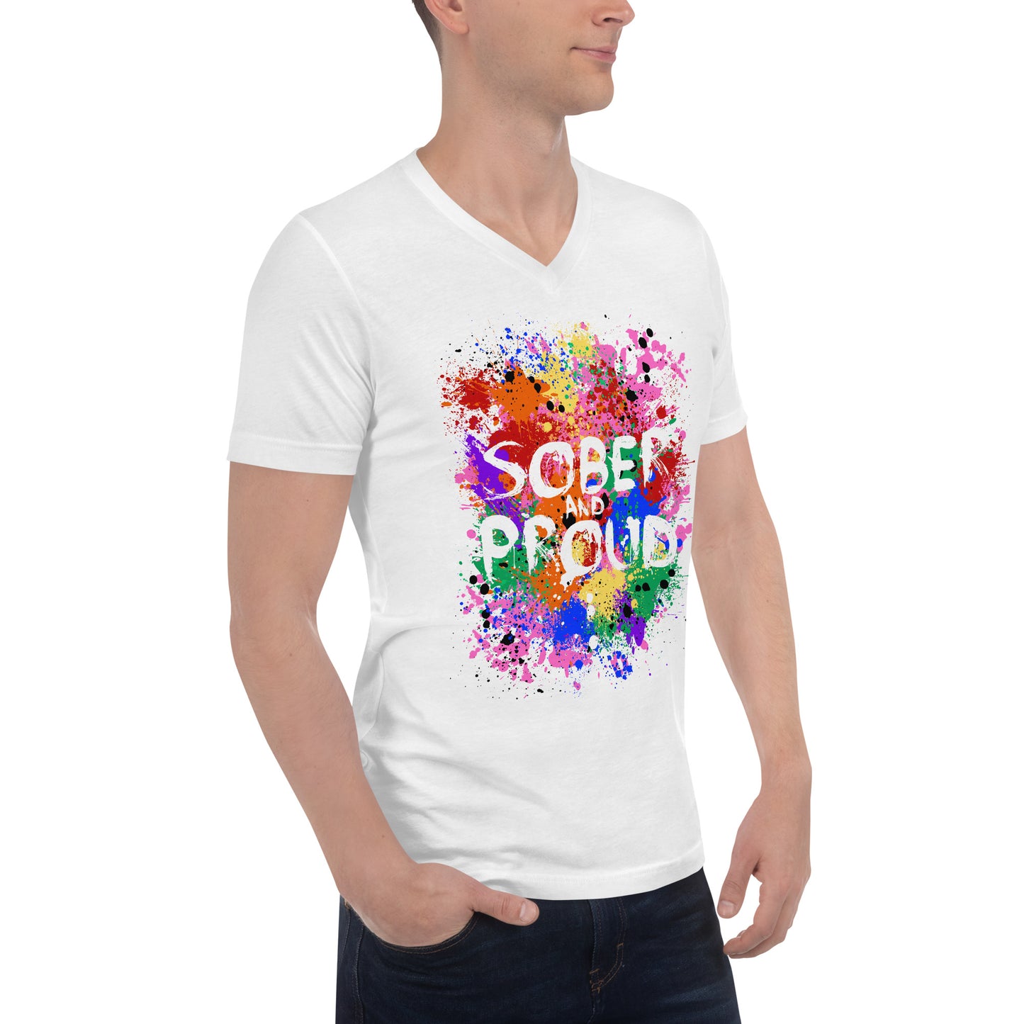 Sober and Proud - Unisex Short Sleeve V-Neck T-Shirt