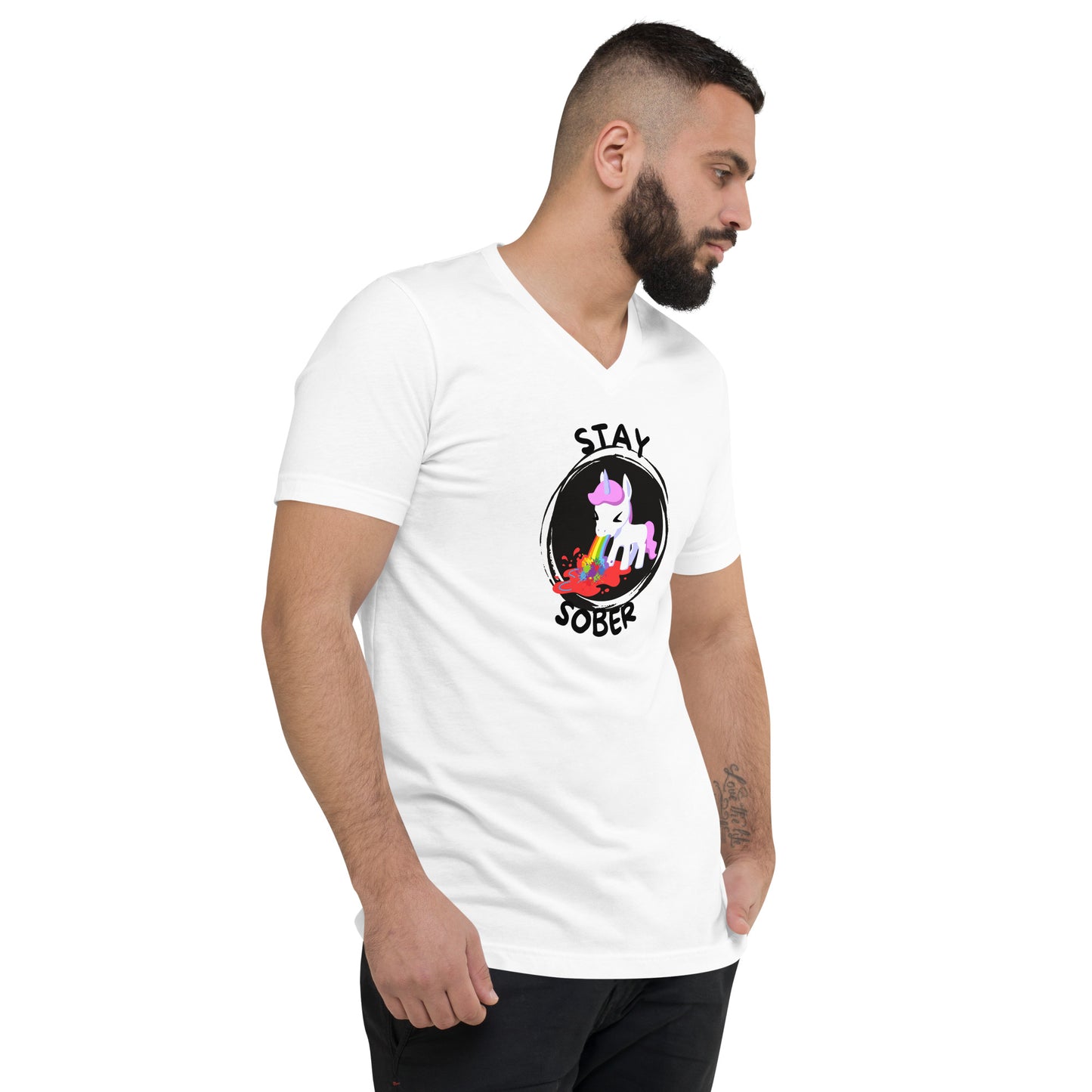 Stay Sober Little Unicorn - Unisex Short Sleeve V-Neck T-Shirt