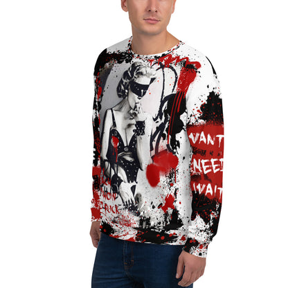 Discover the 'I'll Teach You How To Fuck' unisex sweatshirt, an artistic masterpiece showcasing an artist rendering of Madonna and captivating black, white, and red graffiti from the iconic Justify My Love era. Embrace the edgy and provocative vibes with this bold and trendy sweatshirt.