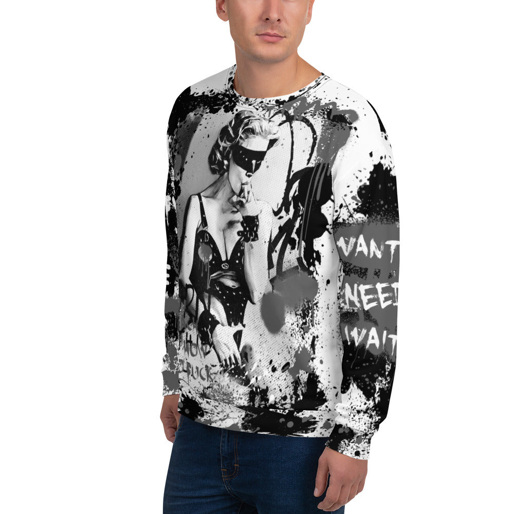 Discover the 'I'll Teach You How To Fuck' unisex sweatshirt featuring graffiti art and an artist rendering of Madonna from the Justify My Love era. Channel your confidence and individuality with this bold and artistic sweatshirt.