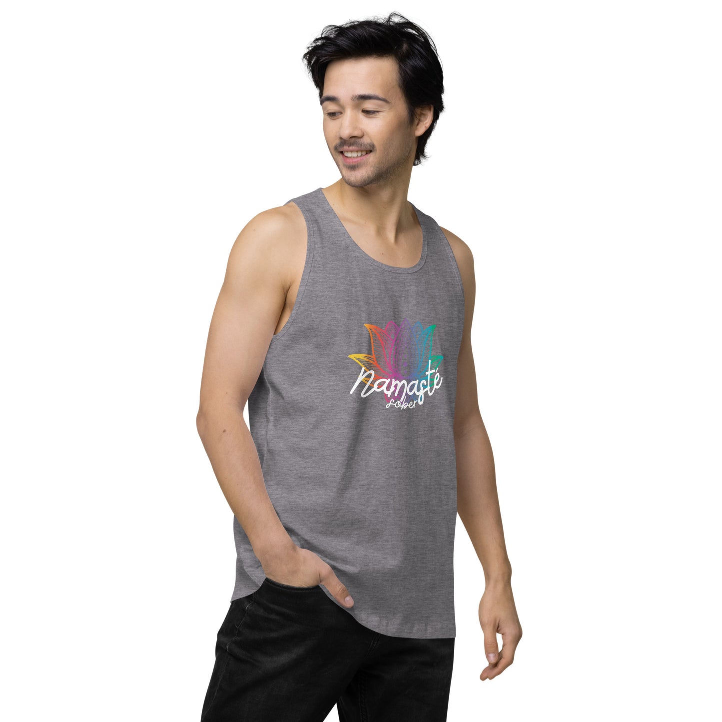 Namaste Sober Rainbow Lotus - Unisex premium tank top