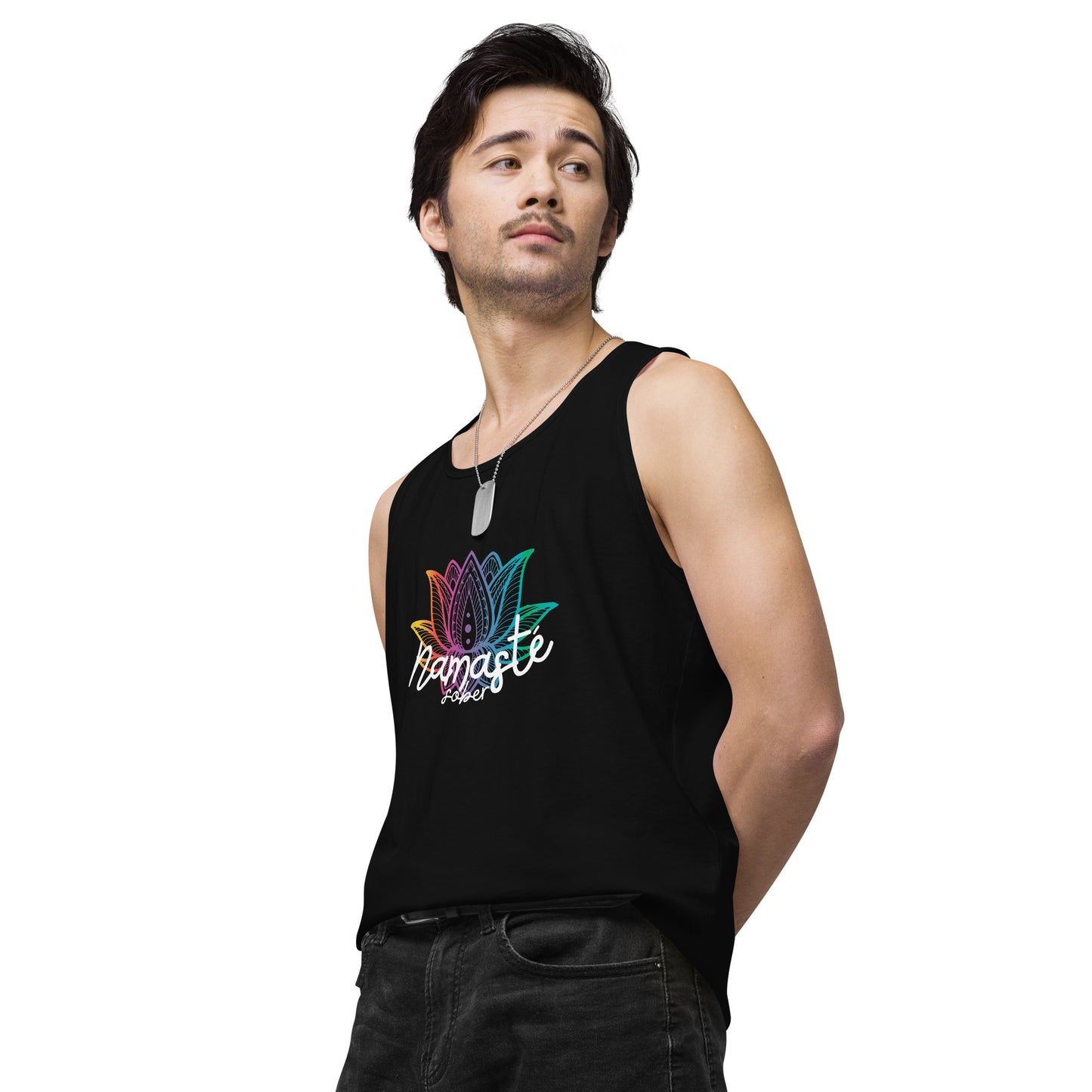 Namaste Sober Rainbow Lotus - Unisex premium tank top