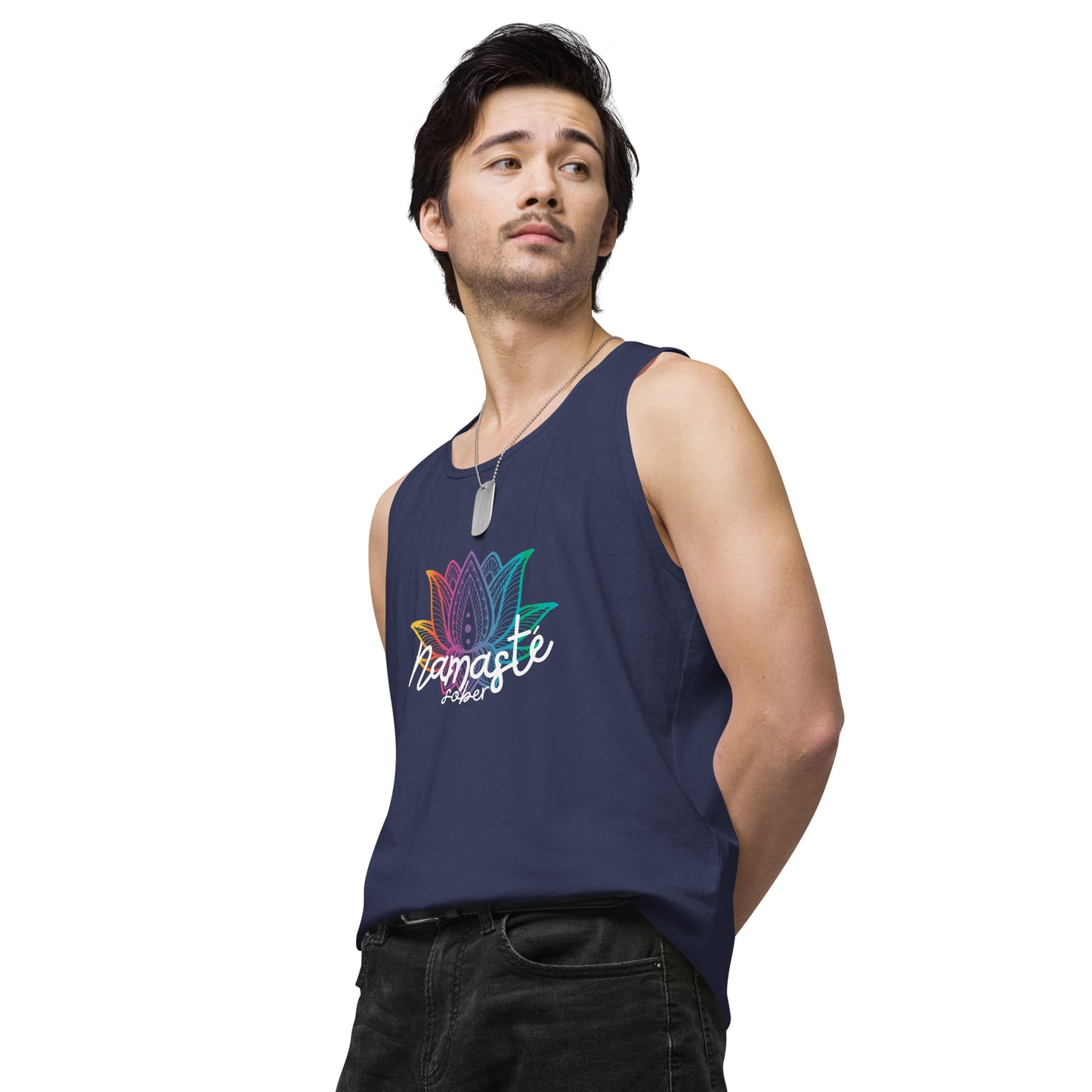 Namaste Sober Rainbow Lotus - Unisex premium tank top