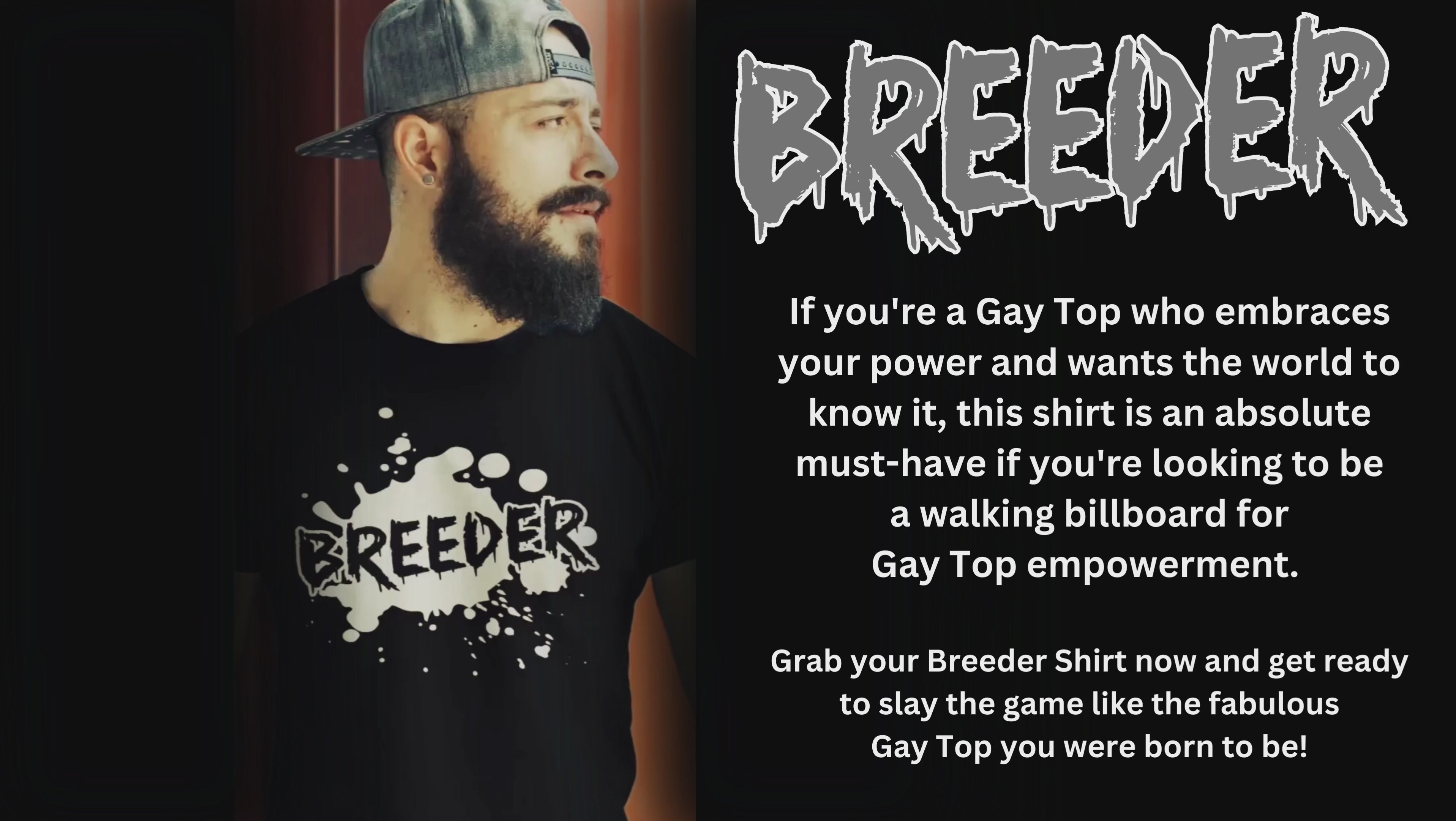 Load video: Unleash Your Power as a Gay Top with our Must-Have Breeder Shirt | MoodyBootyApparel.com