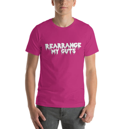 Shop the 'Rearrange My Guts' unisex t-shirt, a vibrant celebration of empowerment and self-expression for gay bottoms and the LGBTQ community.
