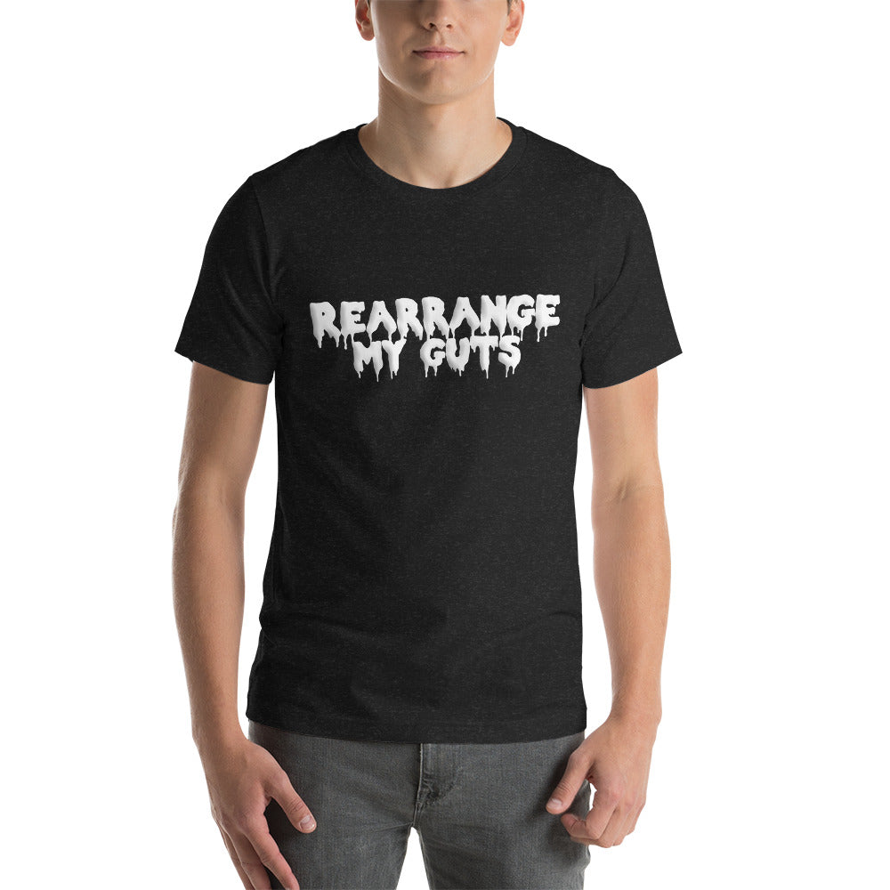 Shop the 'Rearrange My Guts' unisex t-shirt, a bold statement of empowerment for gay men and bottoms within the LGBTQ community.