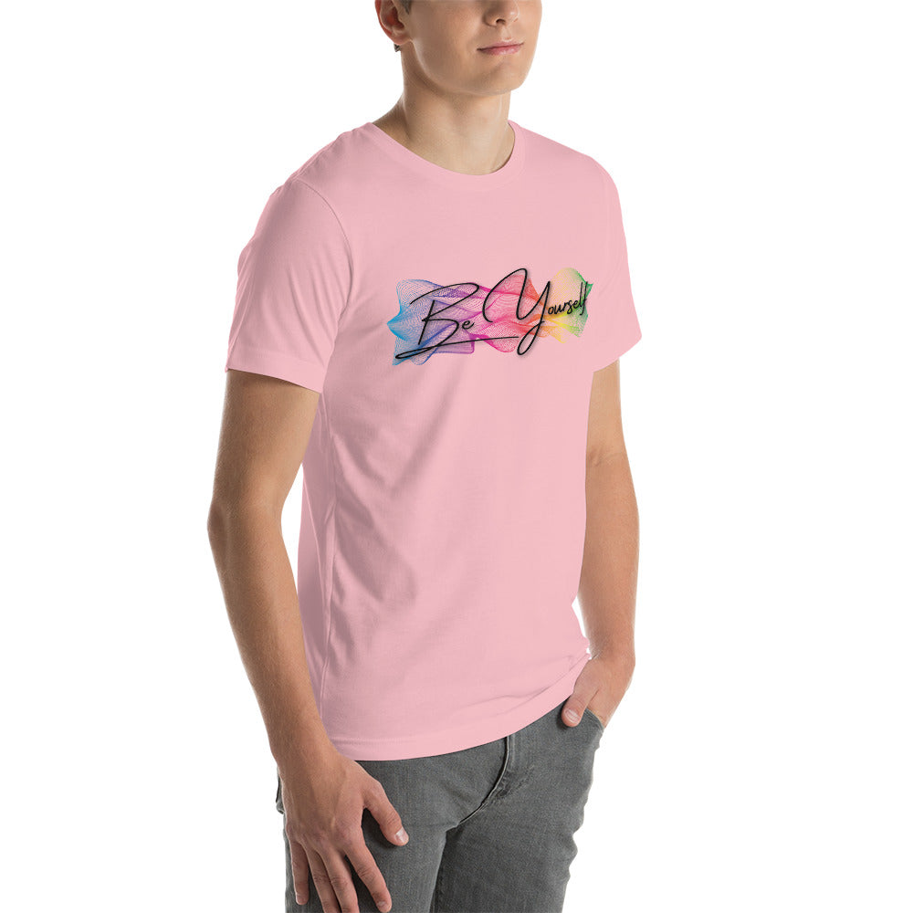 Express your individuality with the 'Be Yourself' unisex t-shirt by Moody Booty Apparel. Embrace LGBTQ pride with this vibrant and inclusive graphic tee.