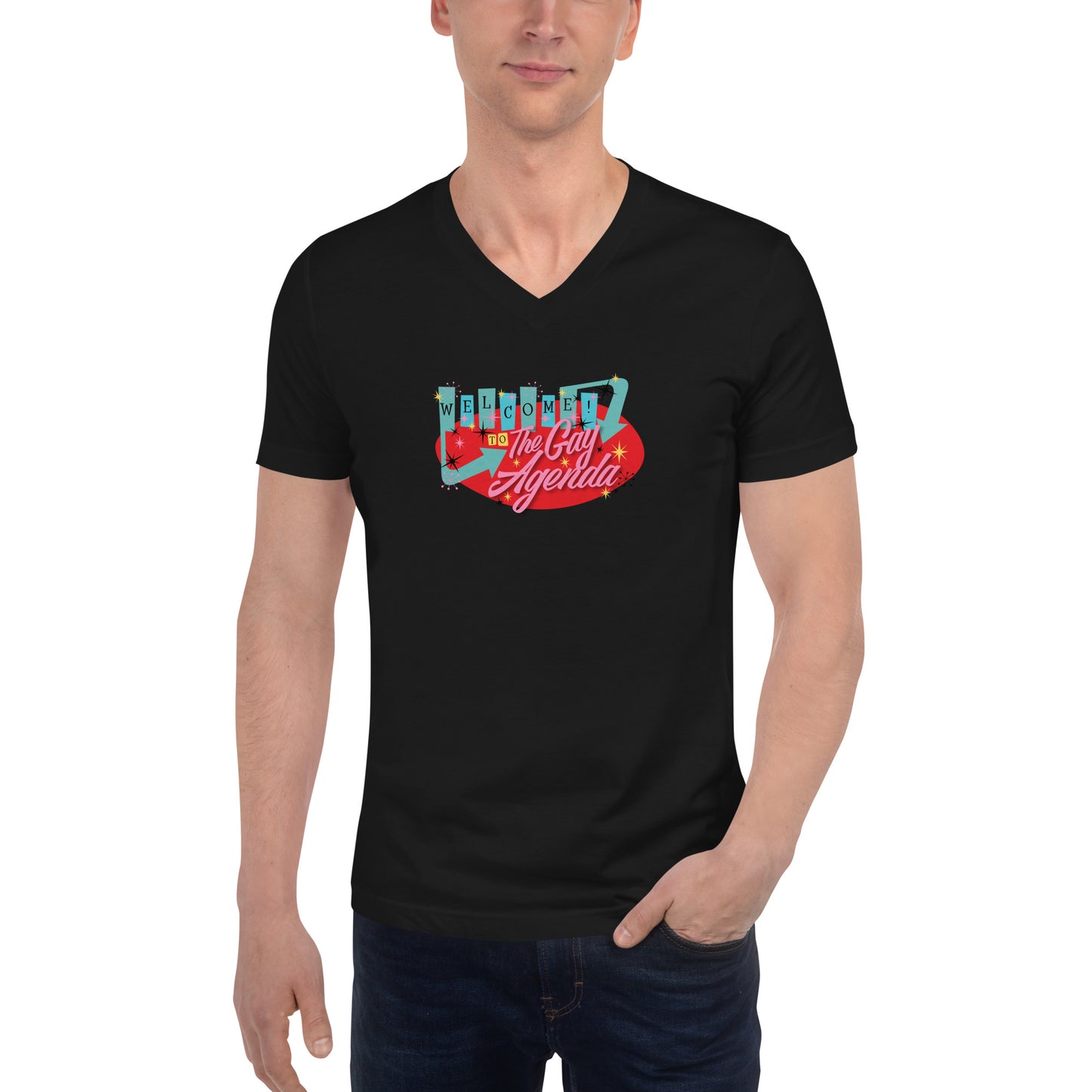 Welcome To The Gay Agenda - Unisex Short Sleeve V-Neck T-Shirt