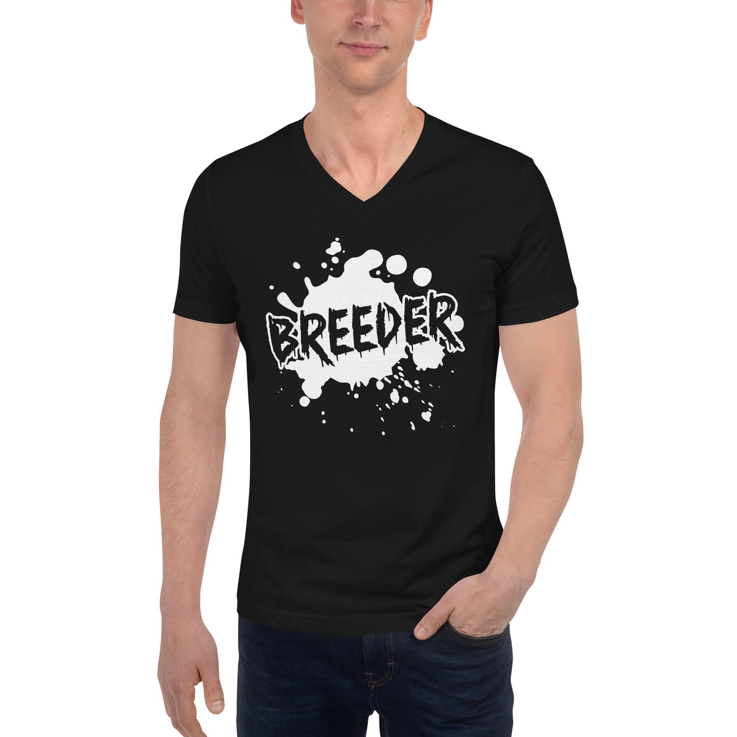 Shop the empowering 'Breeder' unisex short sleeve V-neck T-shirt, a bold fashion choice for expressing your confidence as a gay top. Celebrate your role with this stylish and inclusive tee.