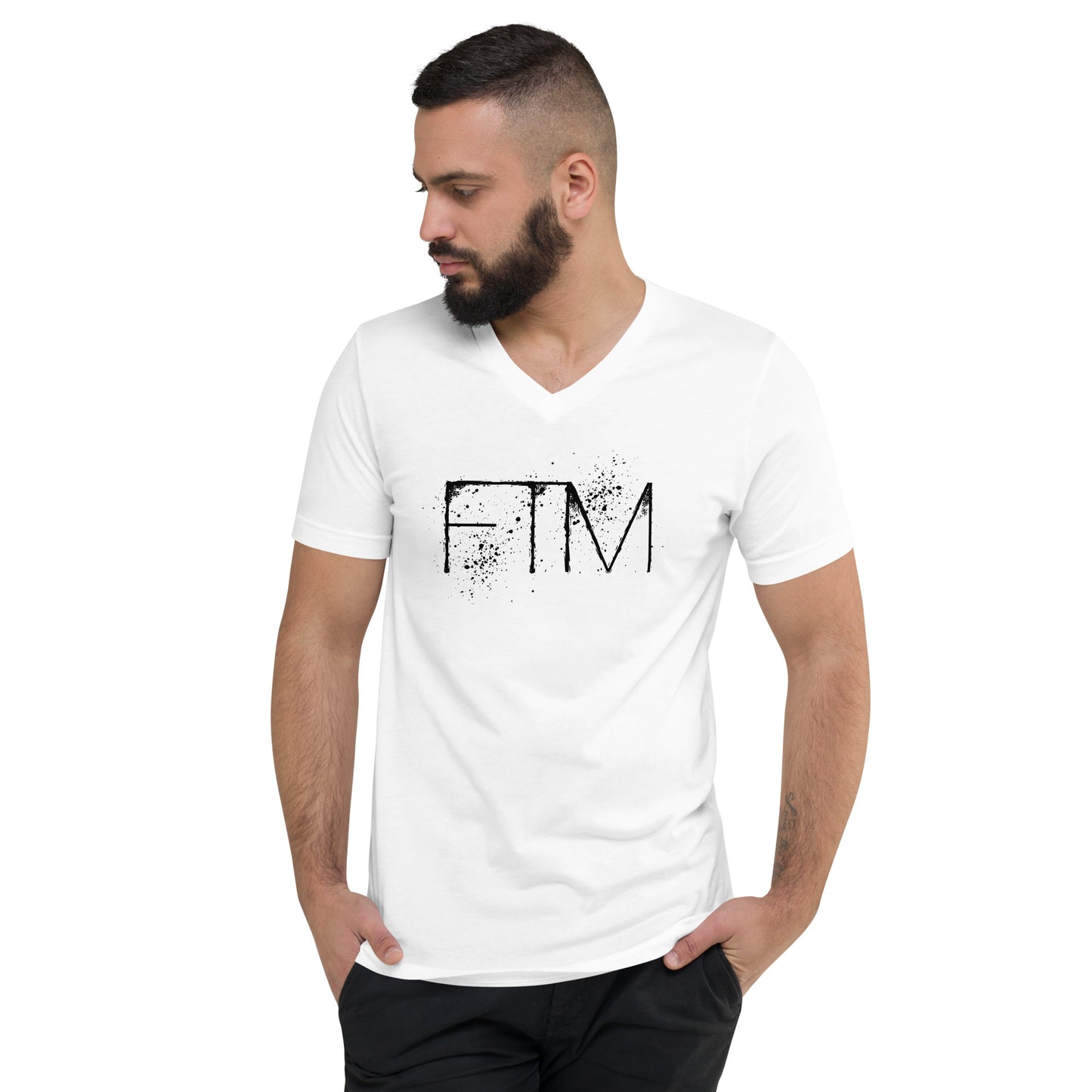 FTM Ink Splatter - Unisex Short Sleeve V-Neck T-Shirt