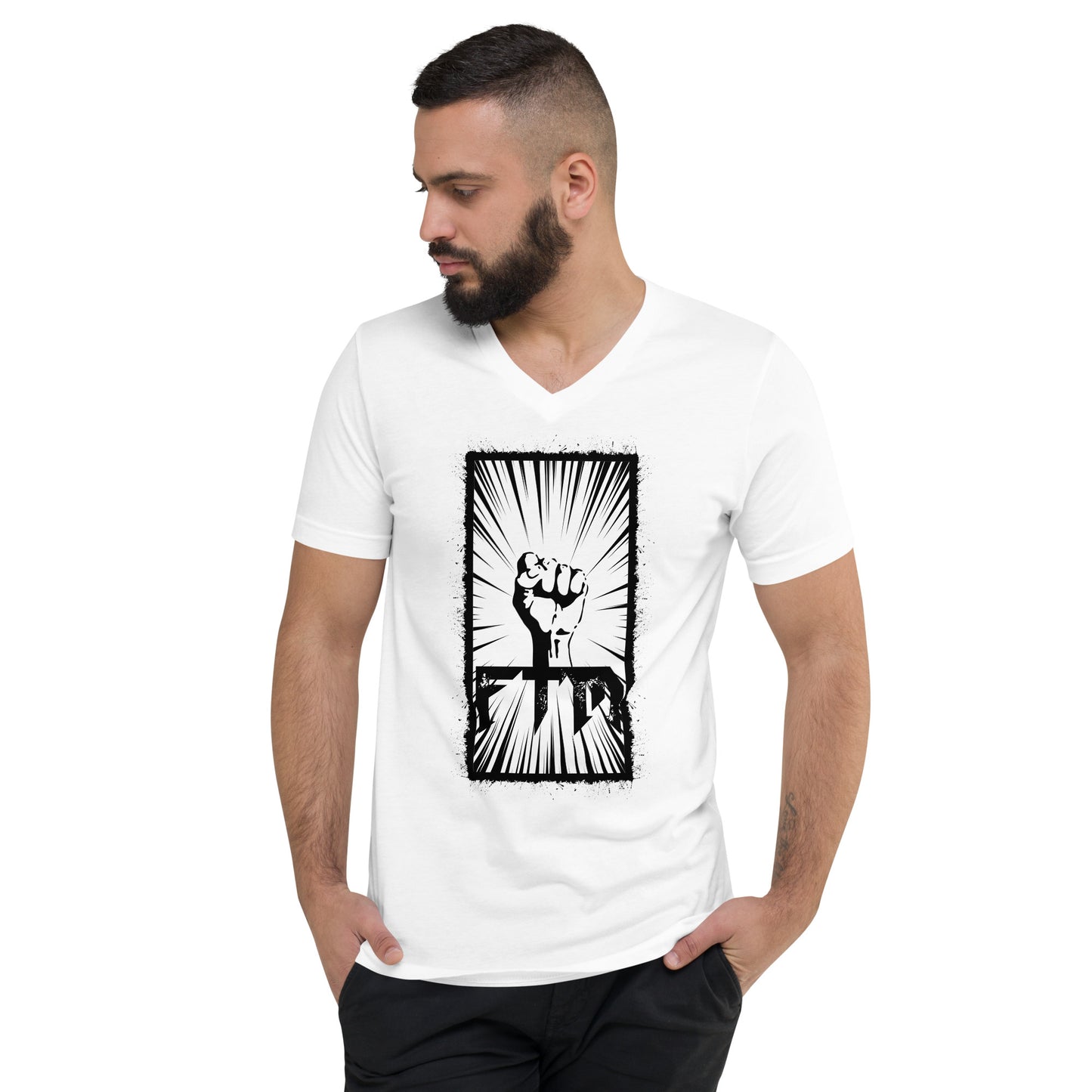 FTM Power Fist - Unisex Short Sleeve V-Neck T-Shirt