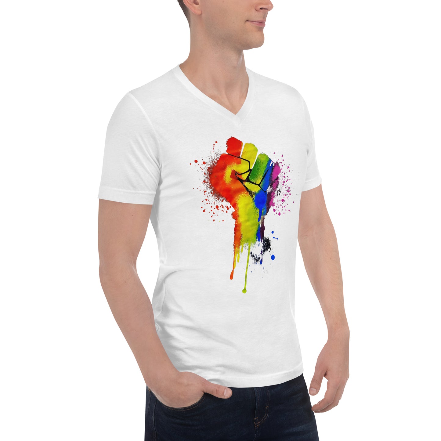 LGBTQ+ Pride Fist - Unisex Short Sleeve V-Neck T-Shirt