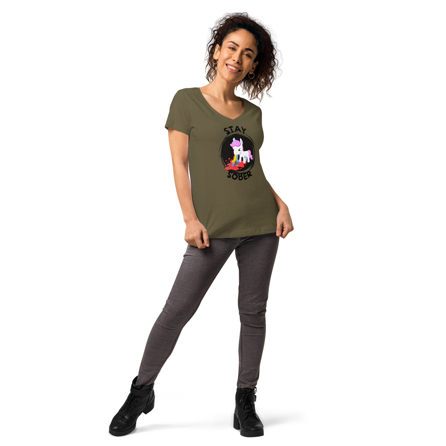 Stay Sober Little Unicorn - Women’s fitted v-neck t-shirt