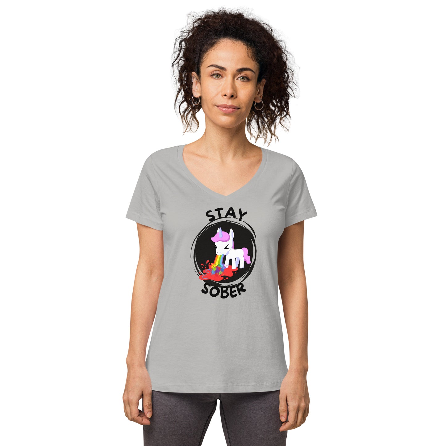 Stay Sober Little Unicorn - Women’s fitted v-neck t-shirt