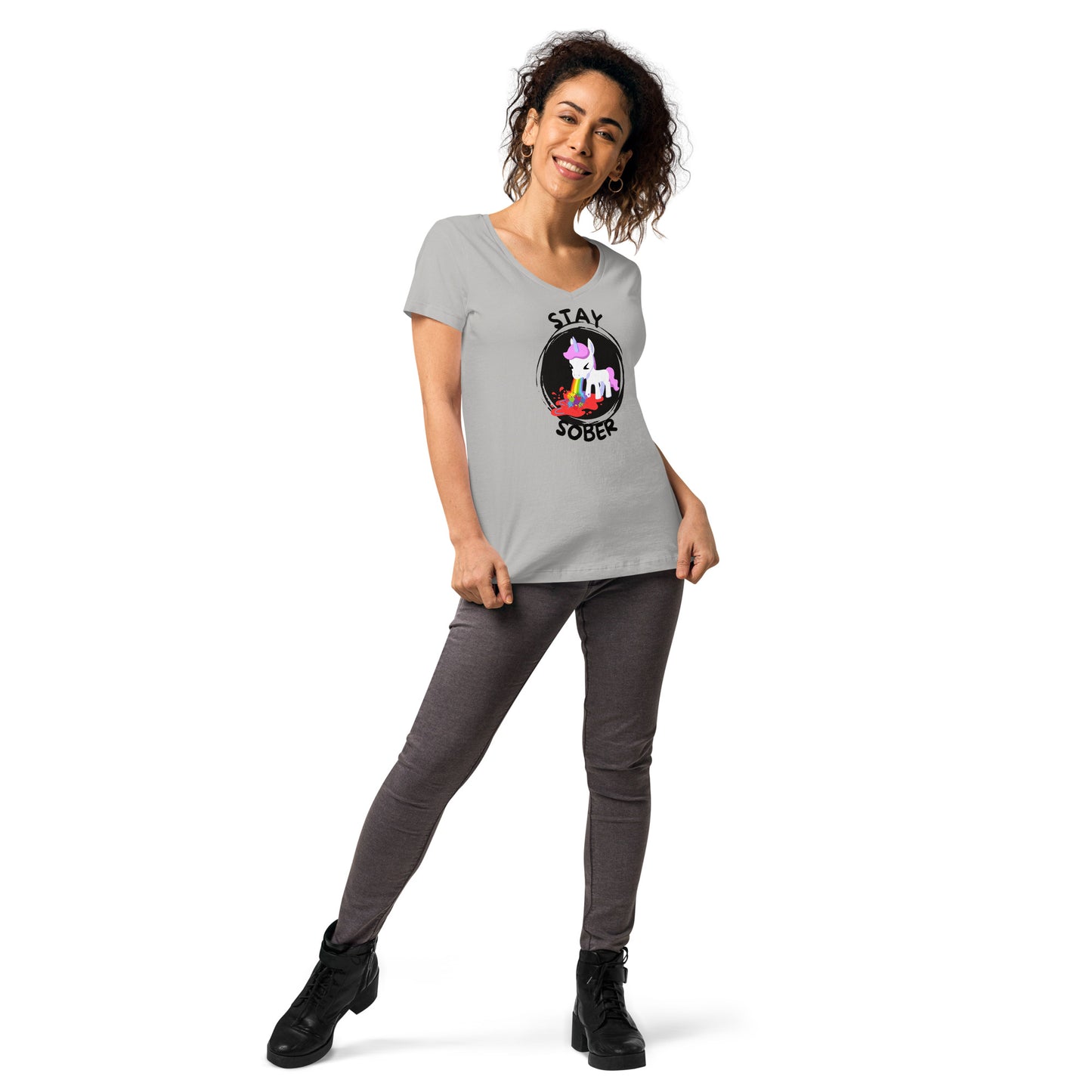 Stay Sober Little Unicorn - Women’s fitted v-neck t-shirt