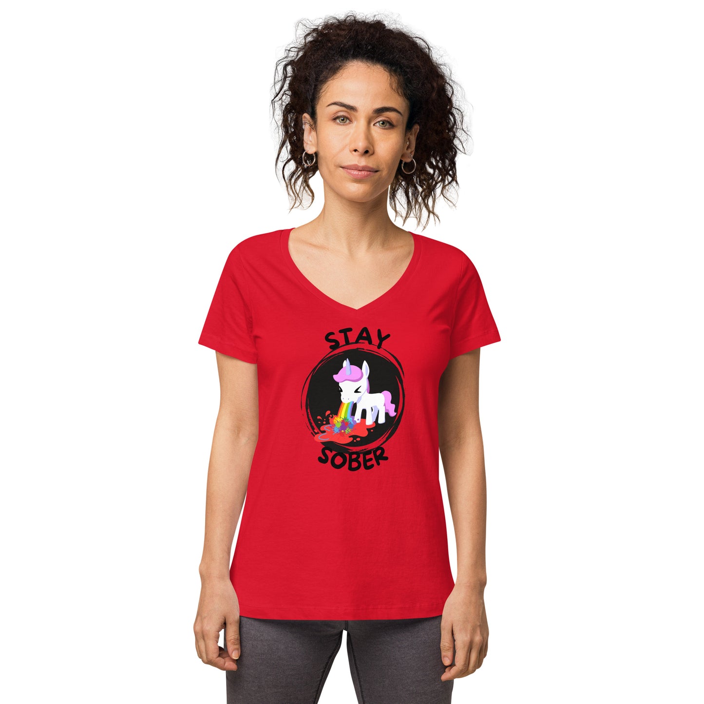 Stay Sober Little Unicorn - Women’s fitted v-neck t-shirt