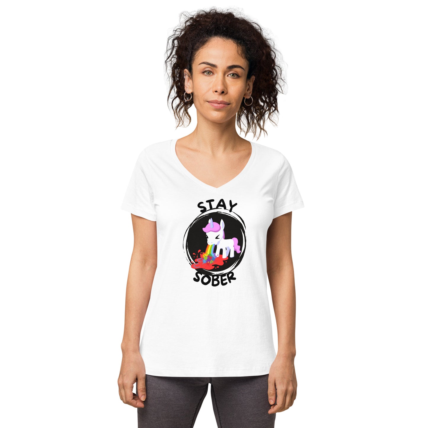 Stay Sober Little Unicorn - Women’s fitted v-neck t-shirt