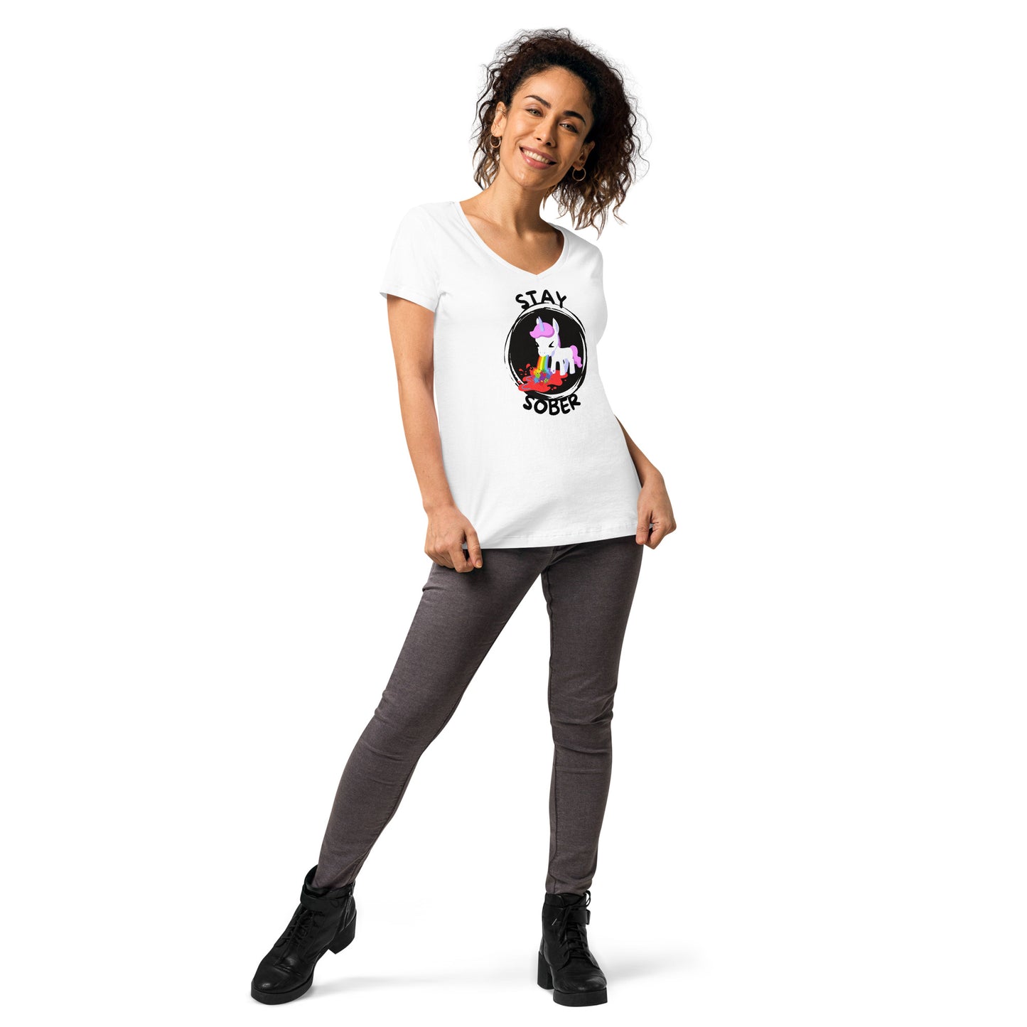 Stay Sober Little Unicorn - Women’s fitted v-neck t-shirt