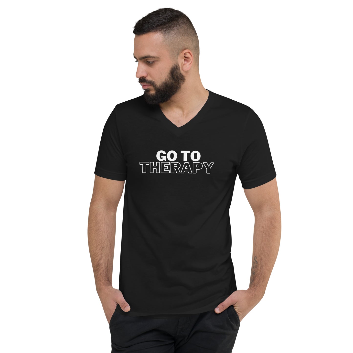 GO TO THERAPY - Short Sleeve V-Neck T-Shirt