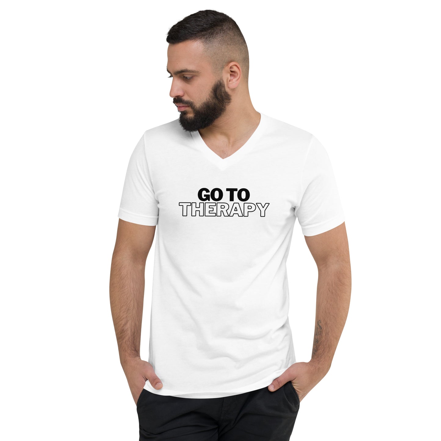 GO TO THERAPY - Short Sleeve V-Neck T-Shirt